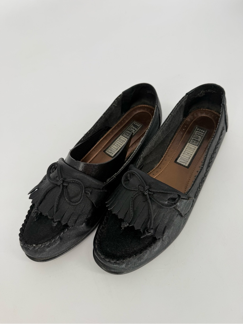 Vintage Black Leather Tassel Moccasin Loafers size 11